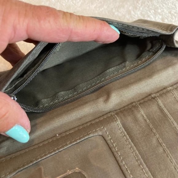 Mix No. 6 Grey Wallet suede type material ivory stone embellishment snap shut - Picture 5 of 8